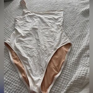 Swimsuit Edition: Women’s One-Shoulder White & Nude Reversible Bodysuit